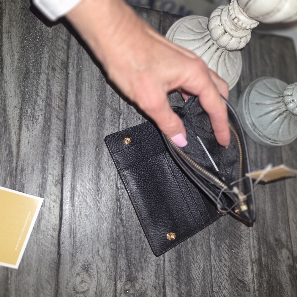 Michael Kors Black Leather Wallet with Gold Logo - Picture 6 of 7